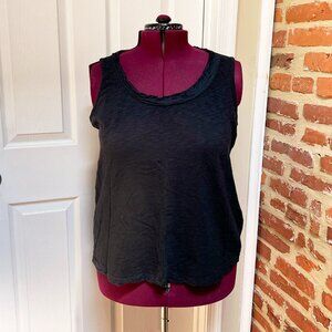 INC International Concepts Black Slub Knit Tank Top with Raw Edge Details